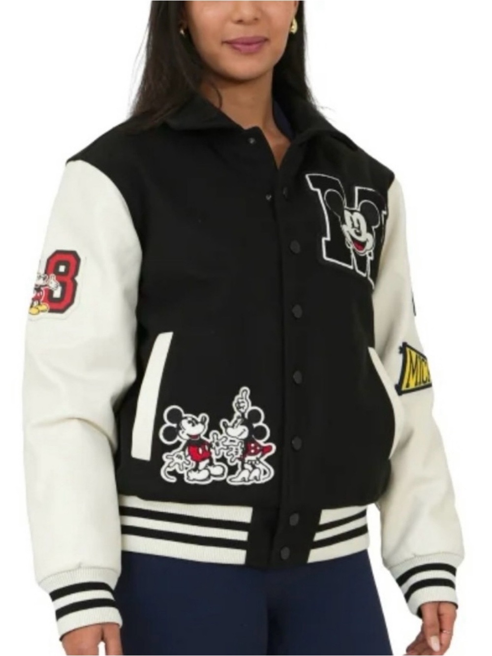 Black & White Graphic Mickey Varsity Jacket